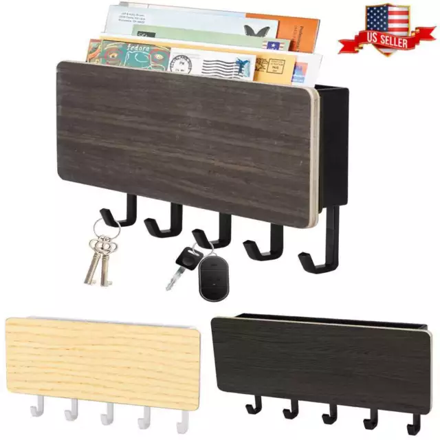Wooden Door Hanger Wall Mount Hooks Key Holder Rack Organizer Letter Box Mail US