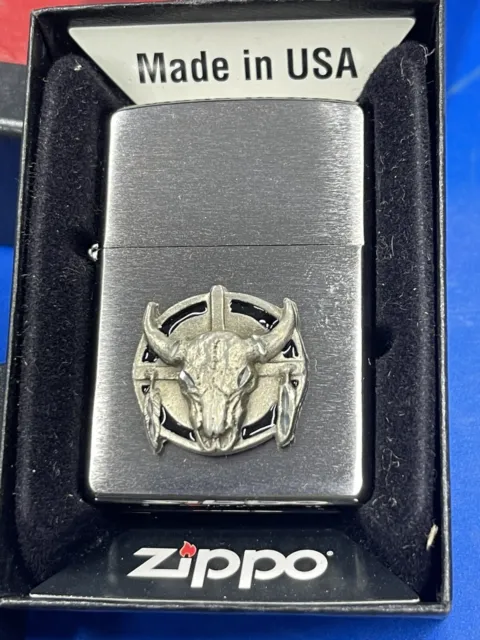 Zippo 2009 Cow Skull Dreamcatcher Pewter Emblem Lighter Unfired In Box V130