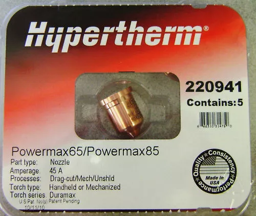 Hypertherm Genuine Powermax 45 XP 45 Amp Nozzles 220941 5 Pack