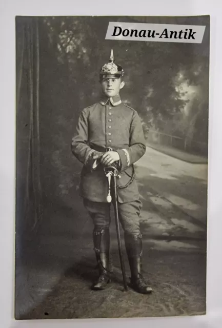 Foto Portrait Studio München 1.WK PK Offizier Feldgrau Pickelhaube Bayern Säbel