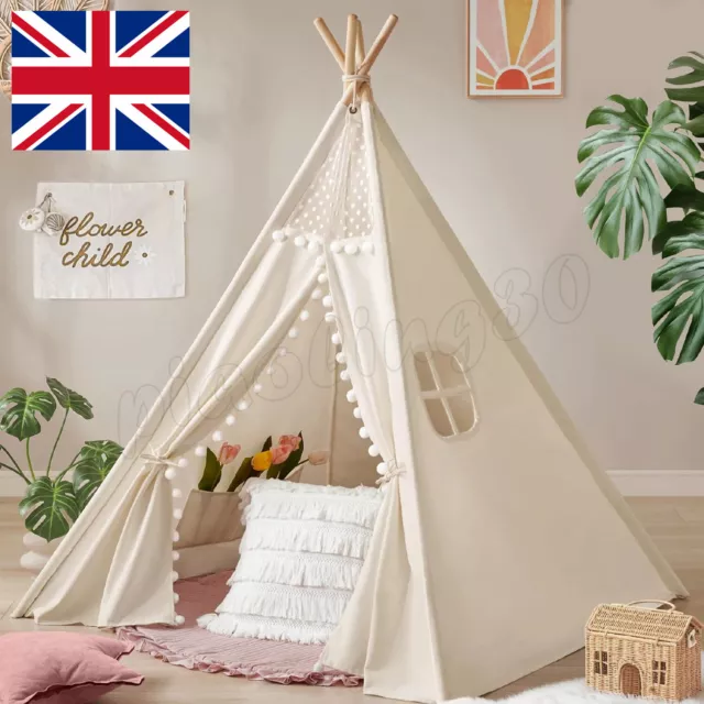Canvas Children Indian Tent Teepee DIY Kids Wigwam Indoor/Outdoor Play House UK