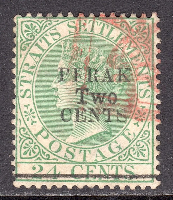 Malaya PERAK 1891 2c surcharge on 24c green U, SG 52 cat £70