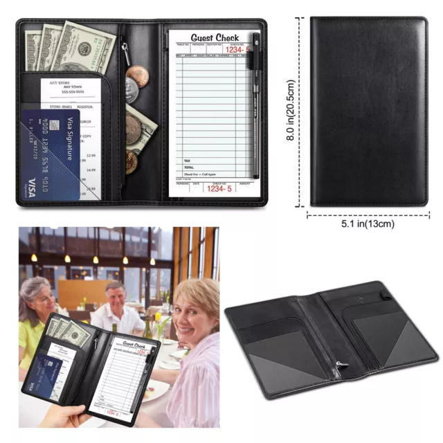 Server Book for Waitress Waiter Organizer Wallet with Zipper Pocket Card Holder