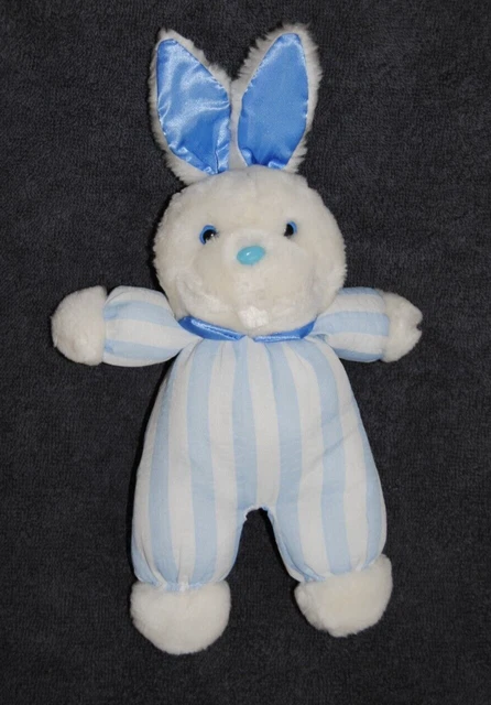 Peluche Doudou Lapin Bleu Rayé Blanc PAMPERS Vintage Ancien  25 Cm TTBE