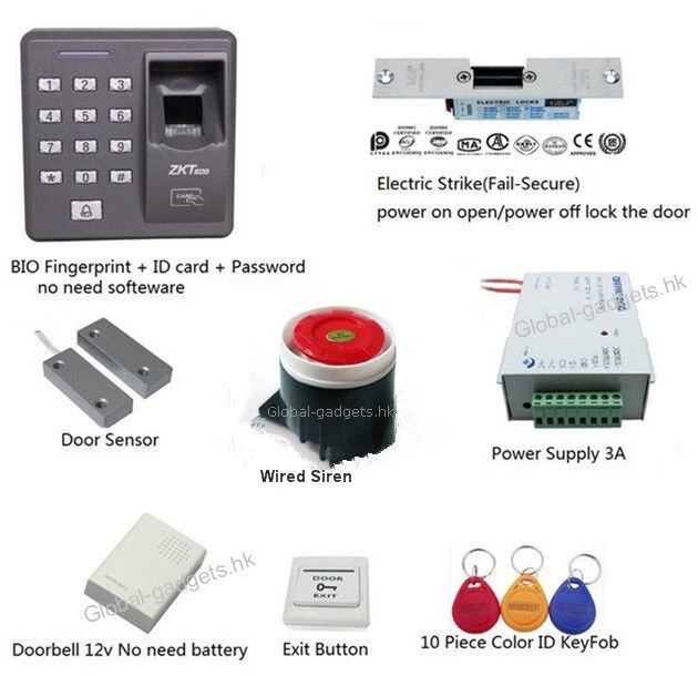 FINGERPRINT+RFID CARD DOOR Access Control Kit+Strike Lock+Doorbell+Door