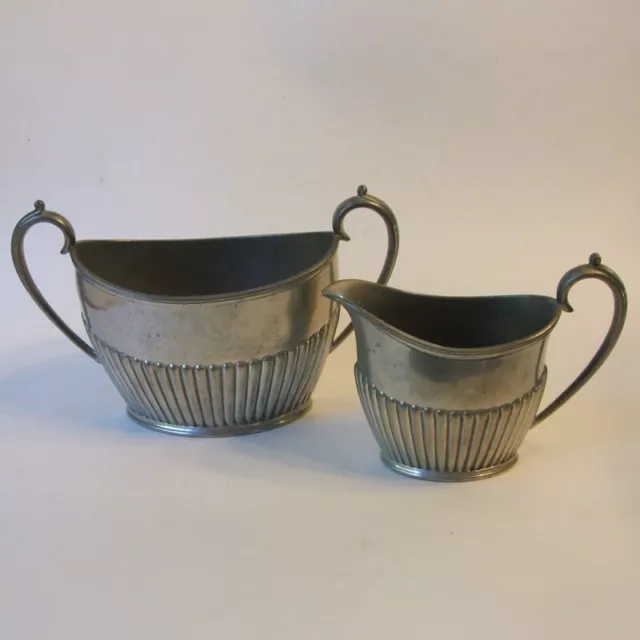 James Dixon and Sons Sheffield 2484 Ribbed Sugar Bowl and Creamer