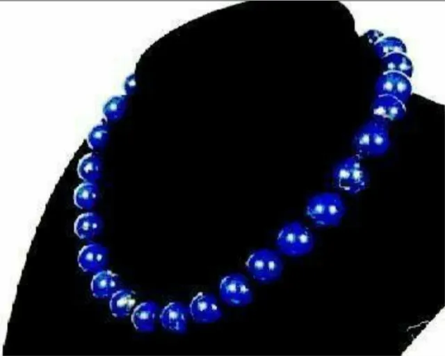 Natural 10mm Blue Egyptian Lapis Lazuli Round Gemstone Beads Necklace 20" AAA+