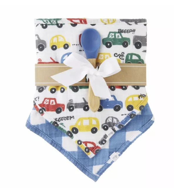 Mud Pie Baby Boys 3 Piece Bibs and Spoon Gift Set One Size - Blue - New