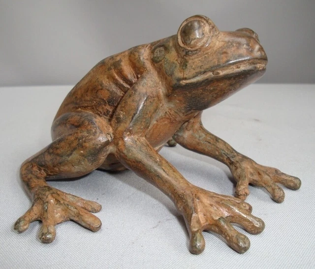 Estatua Rana Fauna Art Deco Estilo Art Nouveau Estilo Bronce sólido Firmado