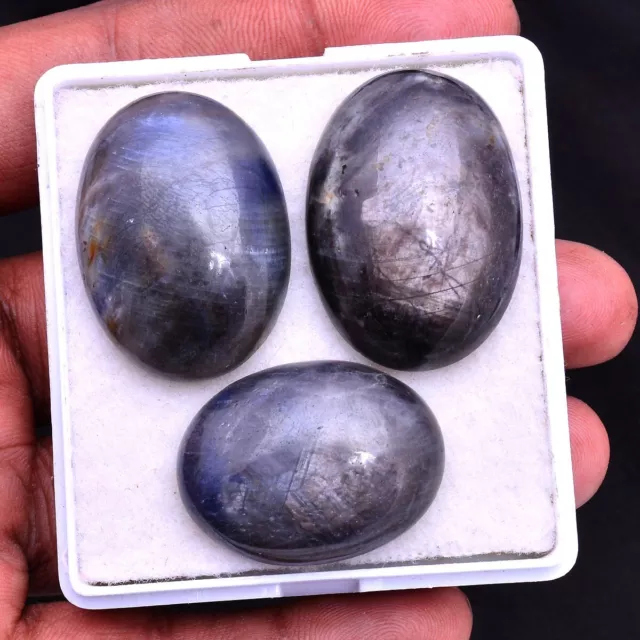3 Natural Sapphire Untreated Huge Size 30mm-35mm Cabochon Loose Gemstones Lot