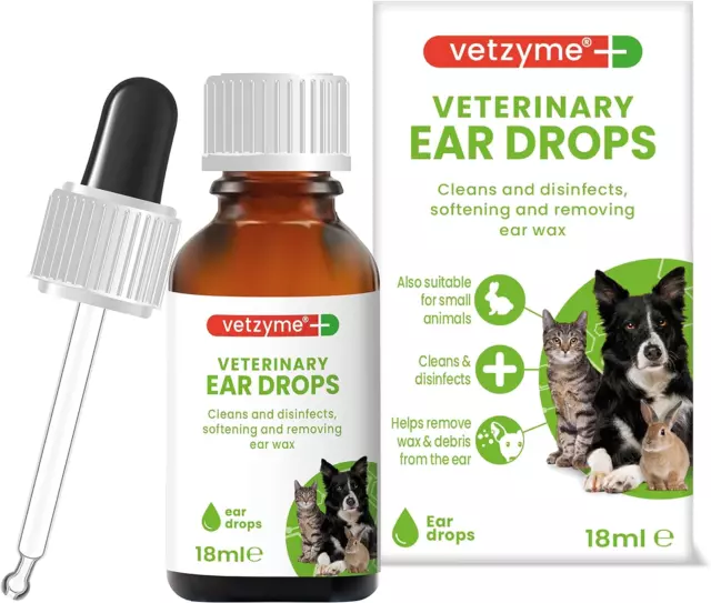 Vetzyme | Antibacterial Dog Ear Drops | Also Suitable for Cats & Small Pets | F