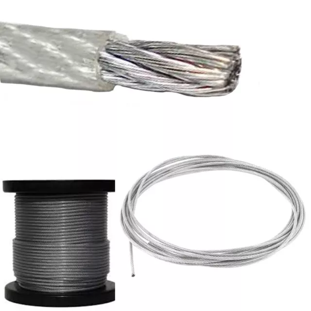 Steel Wire Rope Metal Cable Rigging 7x7 PVC Plastic COATED 1.5,2,3,4,5,6,8mm