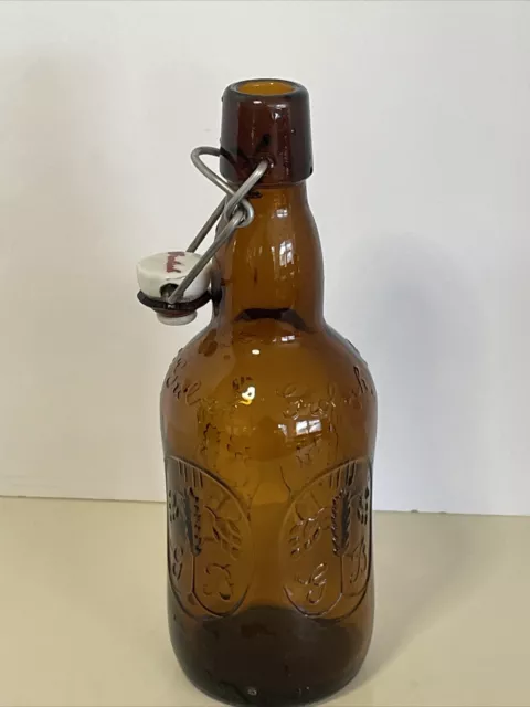 Vintage Grolsch Beer Bottle Amber Brown Glass Flip Swing Top