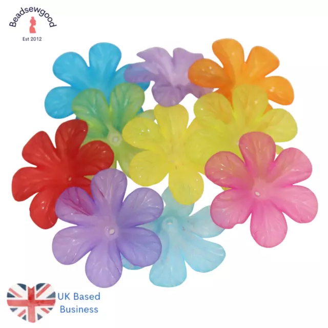 10 Large Mixed Colour 6 Petal Flower Beads for Jewellery Making 32mm