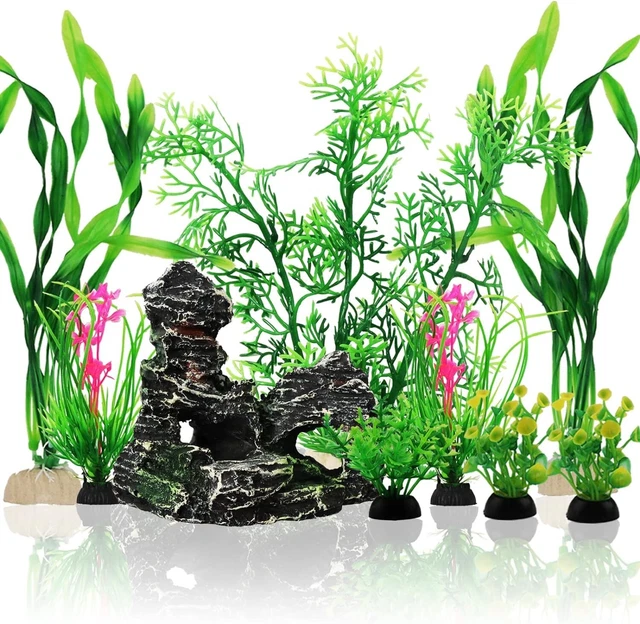 Fish Tank Accessories Aquarium Decorations Plants, 9pcs Green Fish Tank Decor