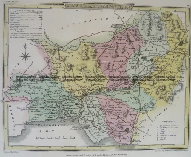 Antique Map 4-202 Wales Caermarthenshire by J Roper c.1809