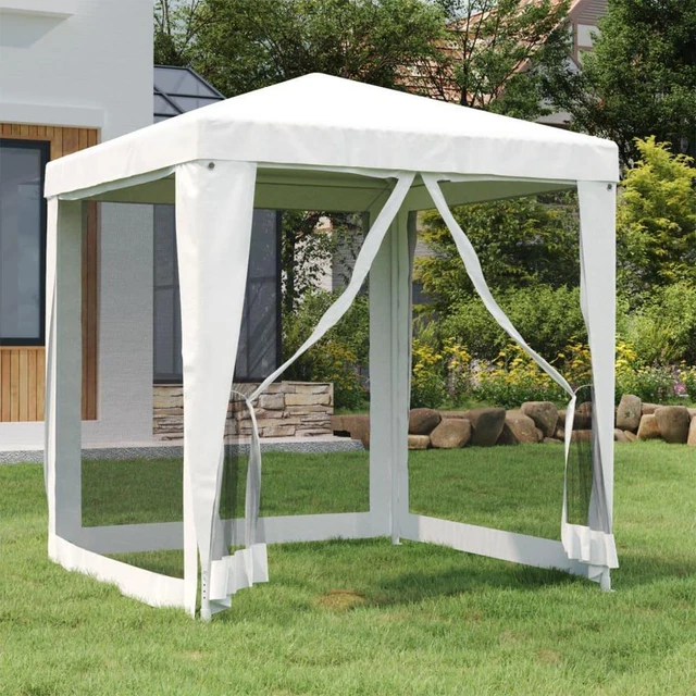 vidaXL Partyzelt 4 Netz-Seitenwände Pavillon Festzelt Garten Camping 2x2m Weiß