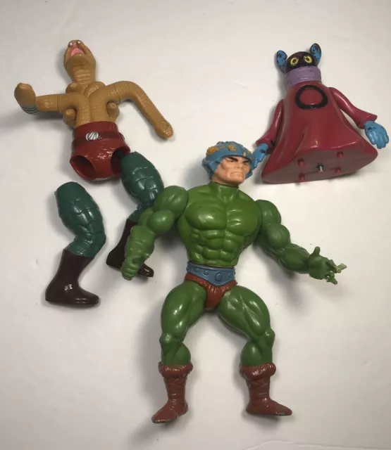 For Parts Or Repair Lot Of 3 MOTU He-Man Figures King Hiss, Orko, & Man At Arms