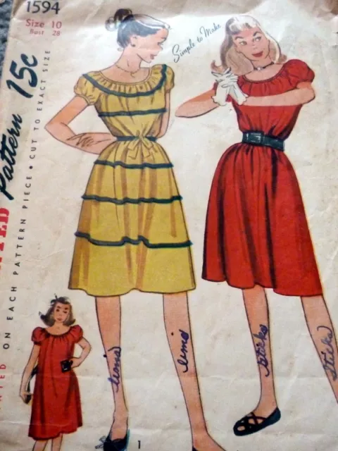 *LOVELY VTG 1940s GIRLS DRESS Sewing Pattern 10