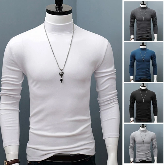 T-shirt uomo inverno maniche lunghe collo in piedi pullover cotone taglie forti