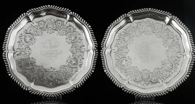 Pair Antique Sterling Silver Salvers, London 1833, Joseph & John Angell