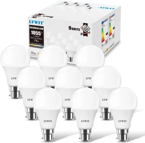 Cool White LED B22 Bayonet Bulbs,75W Equivalent,LVWIT 10W A60 Daylight...