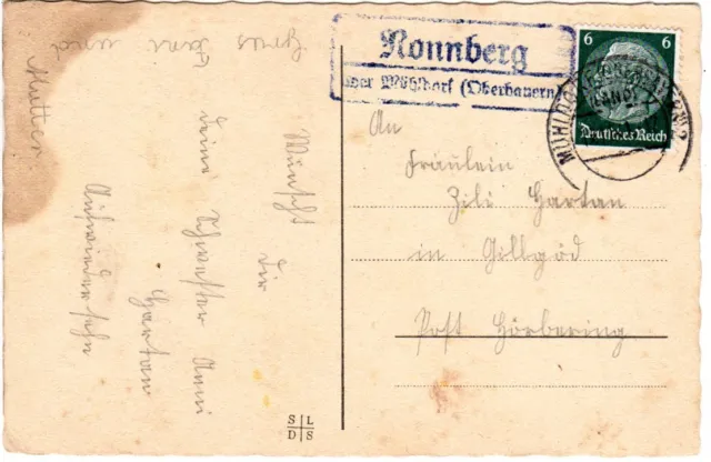 DR 1941, Landpost Stpl. NONNBERG über Mühldorf auf Karte m. 6 Pf.