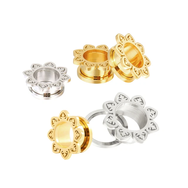 US 2pc Sunflower Surgical Steel Screw Ear Plug Flesh Tunnel Expander Hand Polish