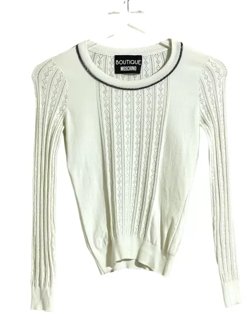 Boutique Moschino Ivory Sweater Chain Trim Diamond Knit Pullover SZ 2 US NEW