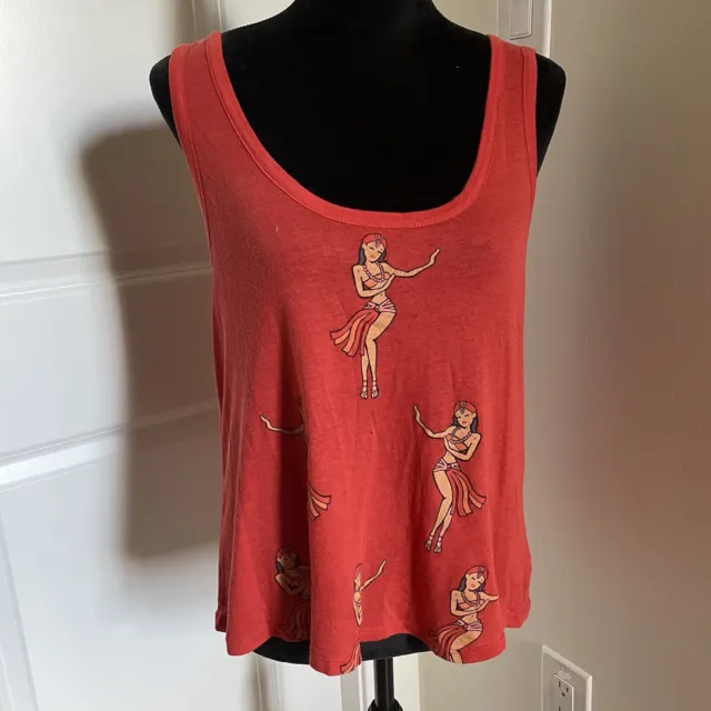 Wildfox Red Life’s a Beach Hula Girl Cotton/Poly Graphic Tank Top Size Small