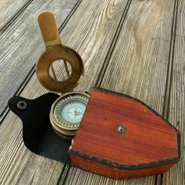 Nautical Marine Vintage Solid Brass WWII Military Pocket Sundial Compass Gift