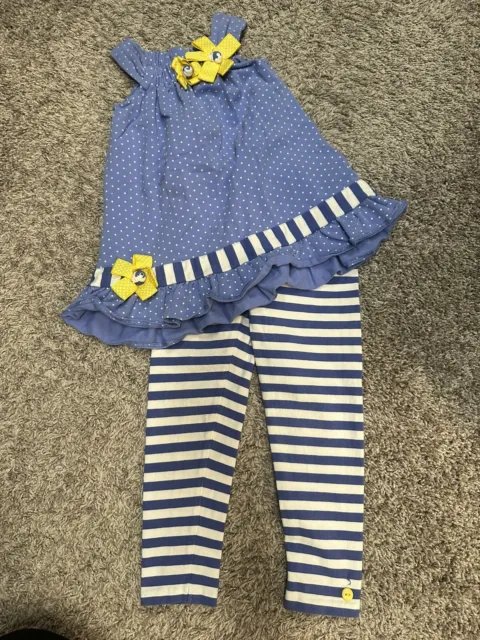 Rare Editions 4T Girls Sleeveless Tunic And Striped Pants/Capris Blue Yellow