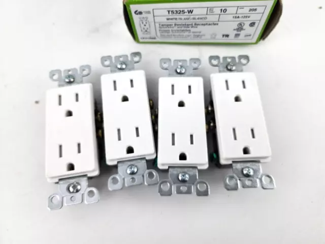 4pcs Leviton T5325-W 15A 125V Tamper Resistant Decora Receptacle White