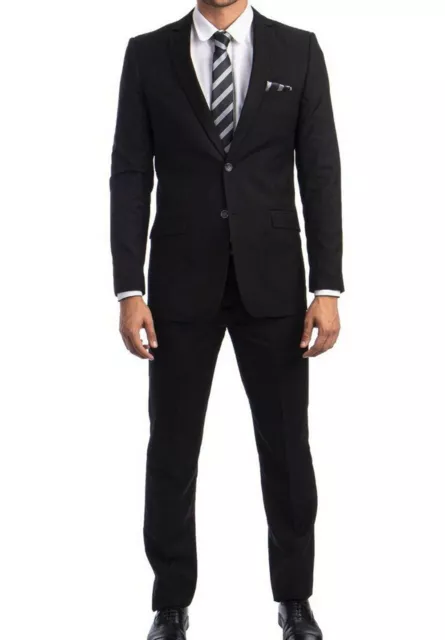 New Men's Vitto Classic Black Suit with Pants Modern Fitted 44R 38W