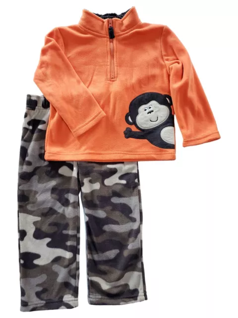 Carters Infant Baby Boy Orange Monkey Fleece Camo Print 2 Piece Outfit Set