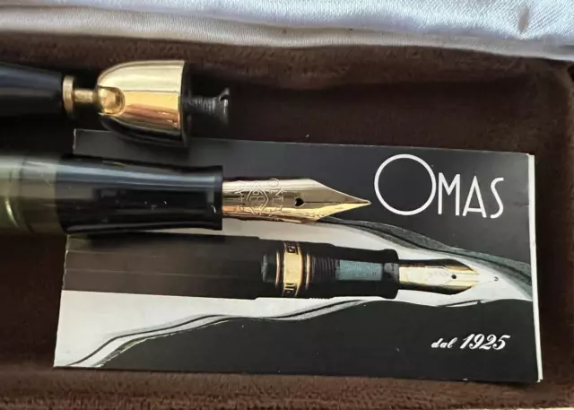 OMAS EXTRA penna stilografica stiloforo nera pennino ORO 14K e SUPPORTO vintage