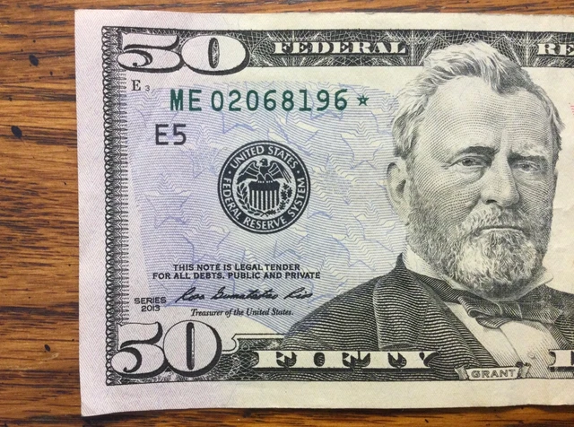 Series 2013 Star Note Fifty Dollar Bill Federal Reserve Note FRN $50 ME02068196*