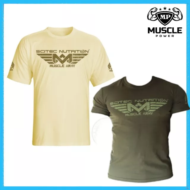 Scitec Nutrition Muscle Army Desert & Woodland Gym T-Shirt 100% Cotton All Sizes