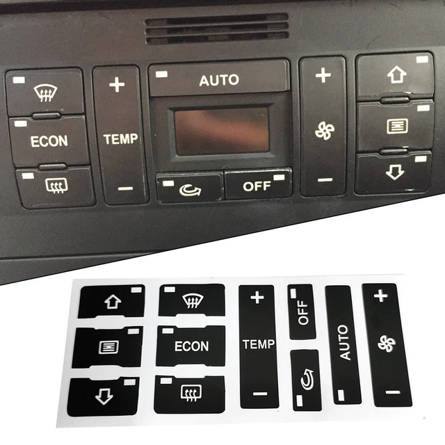 Autocollants De Réparation Boutons Climatisation Audi A2/A3/A4 - Noir Avec Texte Blanc - Facile à Poser