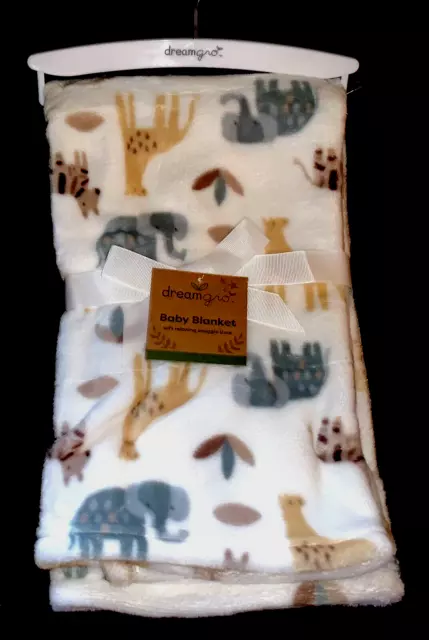 New!! BABY Boys White Plush "Animals" "Dream Gro" BLANKET sz 30" x 36" NWT