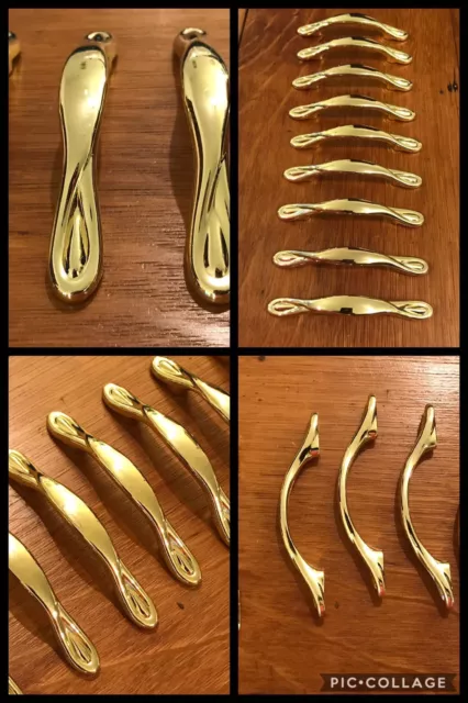 9 HANDLES Spoon Foot Arch Pulls Antique Brass Cabinet Drawer Mid Century Vintage