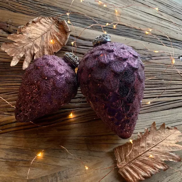 Large  Fir Cone Glass Bauble, Purple Christmas Bauble, Pinecone Amenia