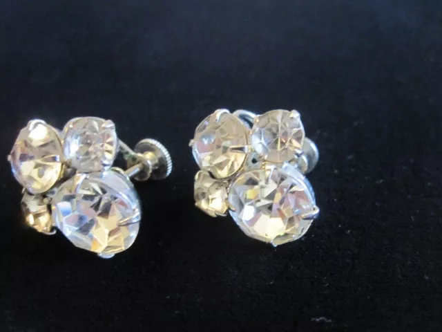 CORO Crystal Rhinestone Screw-Back EARRINGS Silver Tone Vintage