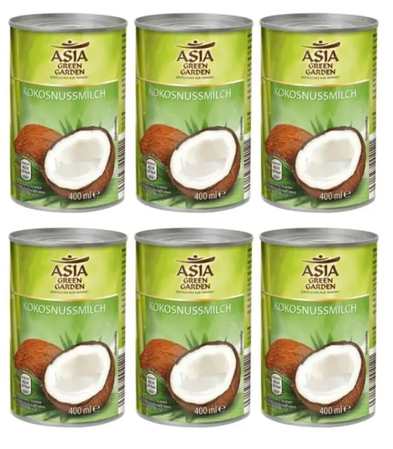 6 x 400 ml (2,4 l) ASIA GREEN GARDEN latte di cocco classico tailandese latte di cocco