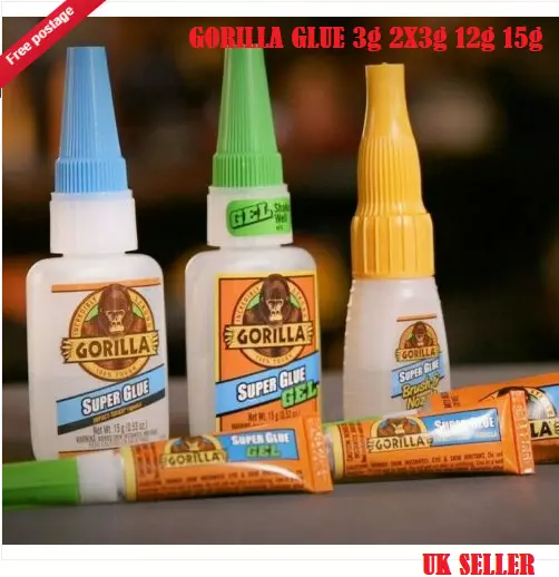Gorilla Super Glue Full Range: 3g, 2X3g,15g Gel, 12g Brush & Nozzle 100% Tough