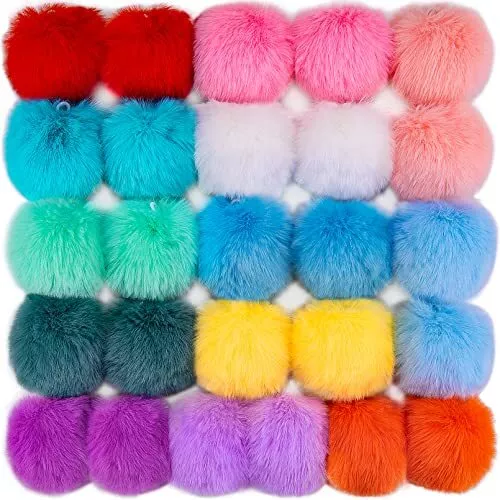 26 Pcs Faux Fur Pom Pom Balls with Elastic Loop for Hats Beanie Shoes Scarves