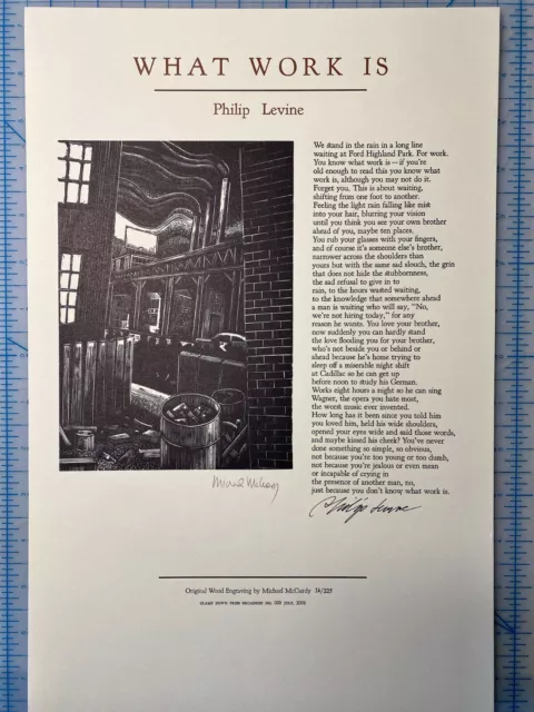 Philip LEVINE / Michael MCCURDY – Signed Broadside – “What Work Is”