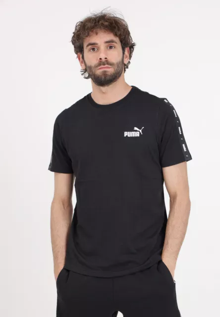 PUMA T-shirt Uomo Nero MANICA CORTA T-shirt sportiva nera da uomo Essential