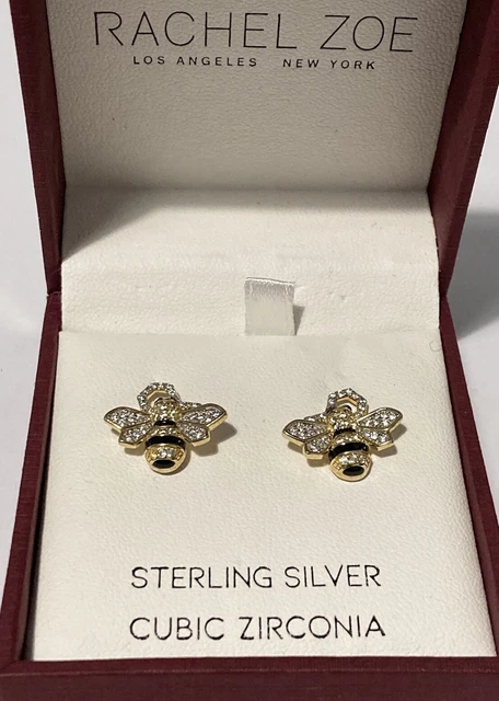 RACHEL ZOE GOLD on Sterling Silver CZ Bumble Bee Stud Earrings