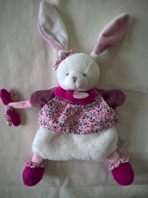 Doudou et compagnie Lapin Cerise marionnette rose et blanc DC3080 neuve 2 dispos